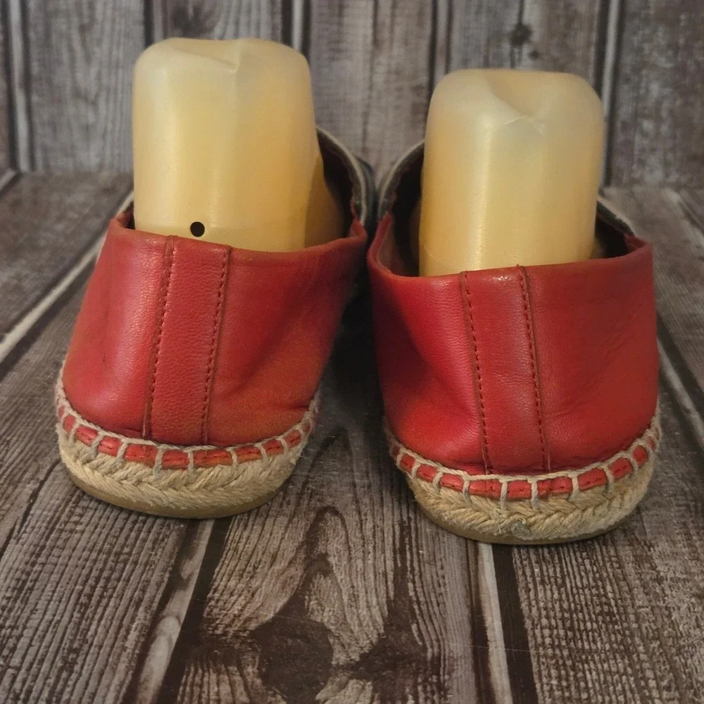 Sz 10 Tory Burch Ines Red Blue Stripe Canvas/ Leather Flat Espadrille Shoes